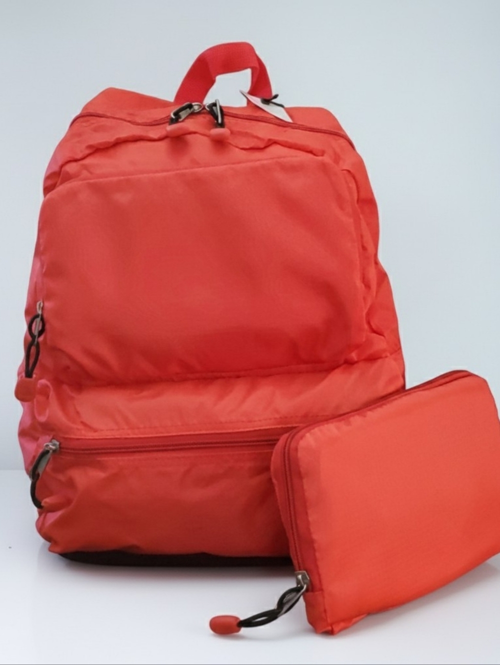Convertible Backpack Red Folds Pouch Zipper Pocket Rip Stop Travel Lightweight